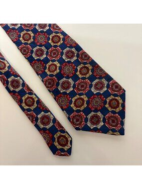Angelica Silk Tie Blue Red Geometric Mens Necktie Vintage Office Evening Gift